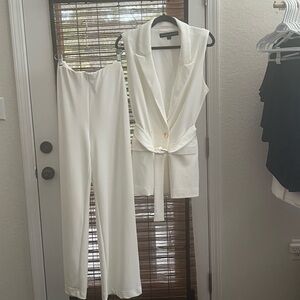 Boston Proper White Belted vest  Trousers Outfit sz 14 vest trousers sz Medium